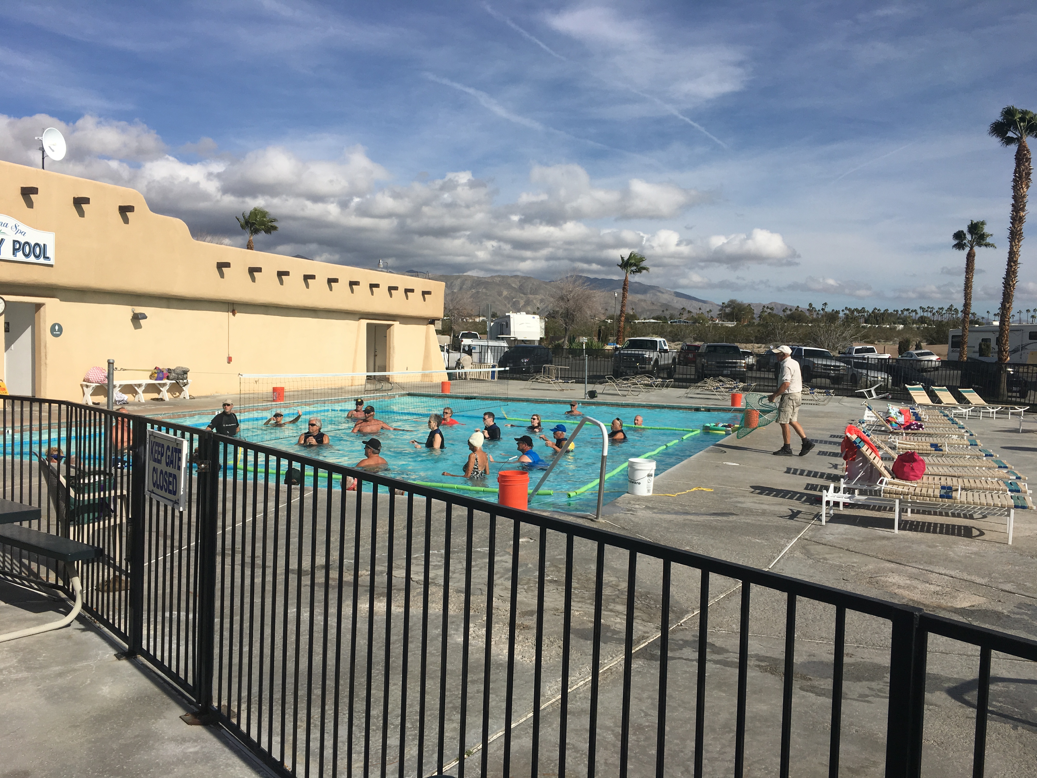 A lively game of water volleyball