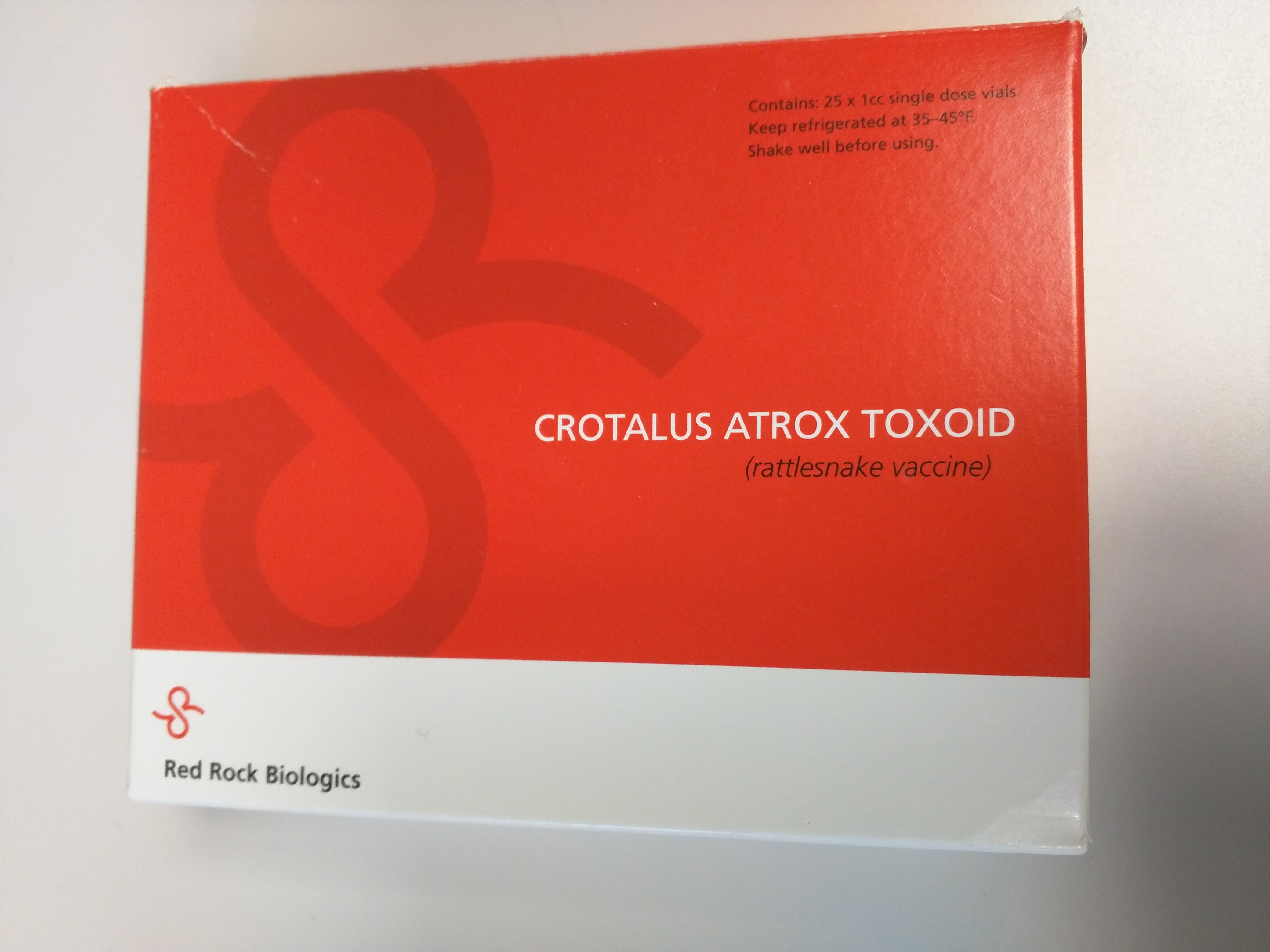 A box of Crotalus Atrox Toxoid (rattlesnake vaccine)