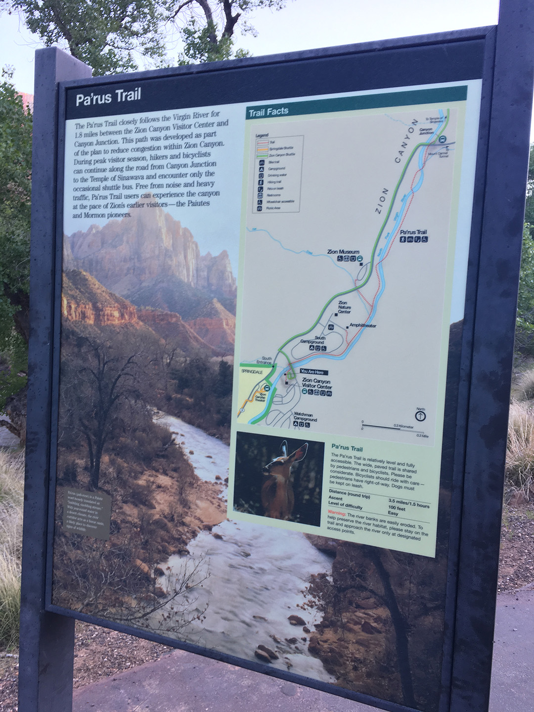 Map of Zion's Pa'rus Trail