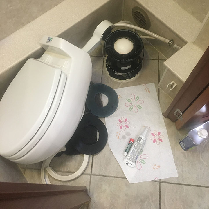 Toilet seat removed to replace the seal