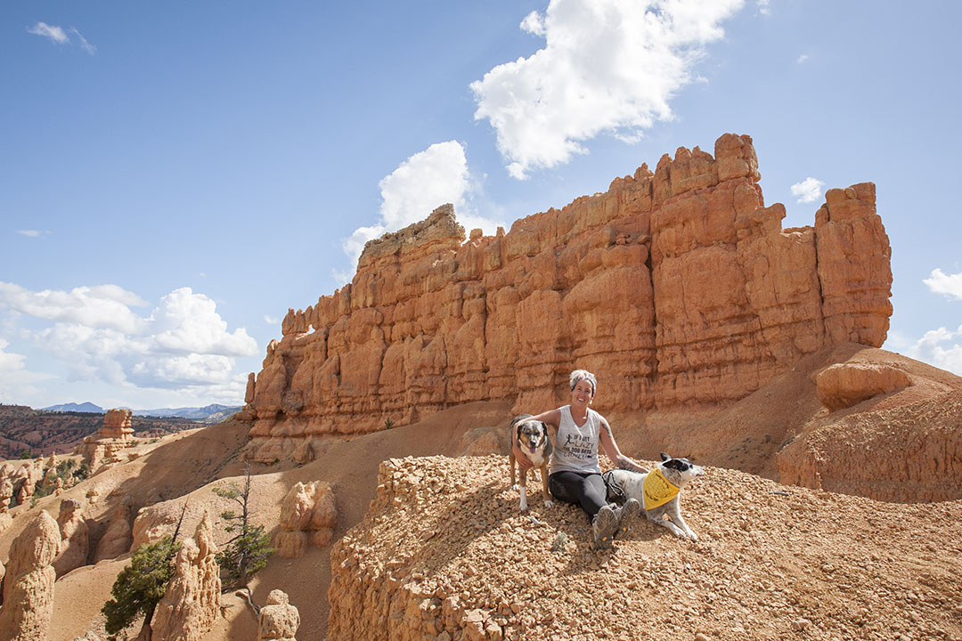 Ane at the Golden Wall, with dogs